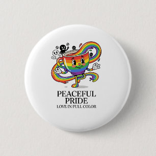 Retro Vreedzame Pride Regenboog Koffiekop T-Shirt Ronde Button 5,7 Cm