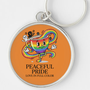 Retro Vreedzame Pride Regenboog Koffiekop T-Shirt Sleutelhanger