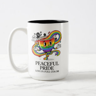 Retro Vreedzame Pride Regenboog Koffiekop T-Shirt Tweekleurige Koffiemok