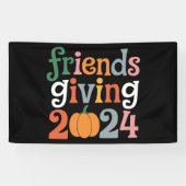 Retro Vrienden Geven 2024 Thanksgiving Herfst Spandoek (Horizontaal)