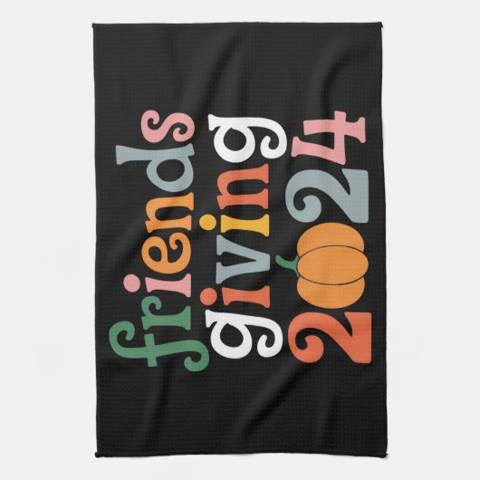 Retro Vrienden Geven 2024 Thanksgiving Herfst Theedoek (Verticaal)