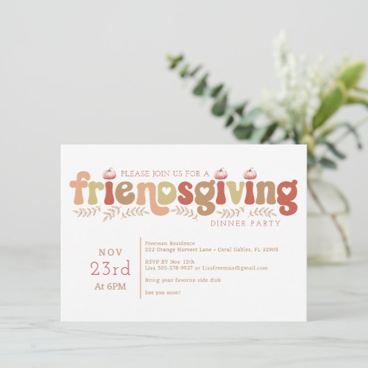 Retro Vriendschappen geven Diner Uitnodiging (Staand voorkant)