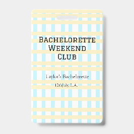 RETRO VRIJGESELLEN WEEKEND CLUB BLAUW GEEL DATUM BADGE