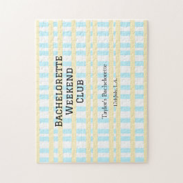 RETRO VRIJGESELLEN WEEKEND CLUB BLAUW GEEL DATUM LEGPUZZEL