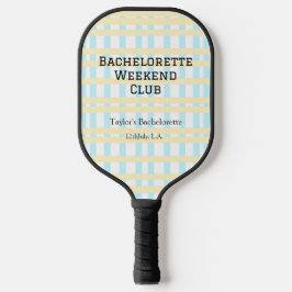 RETRO VRIJGESELLEN WEEKEND CLUB BLAUW GEEL DATUM PICKLEBALL PADDLE