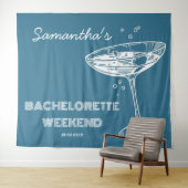 Retro vrijgezellenfeest achtergrond Boho turquoise Wandkleed (In Situ (horizontaal))