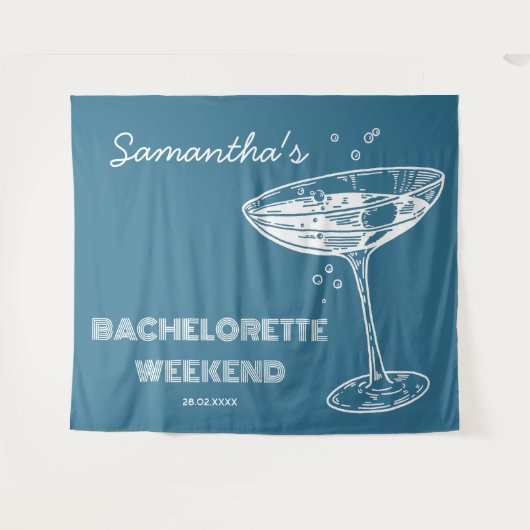 Retro vrijgezellenfeest achtergrond Boho turquoise Wandkleed (Voorkant (horizontaal))