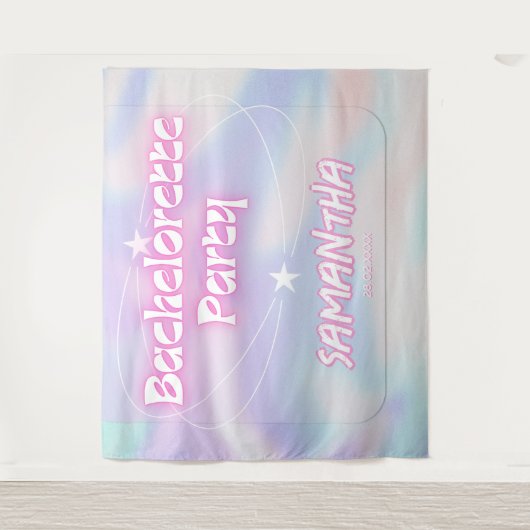 Retro vrijgezellenfeest achtergrond Groovy Roze Wandkleed (Voorkant)