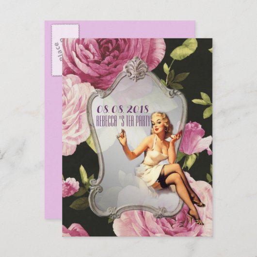retro Vrijgezellenfeest Tea Party Bewaar de datum Aankondigingskaart (Voorkant / Achterkant)