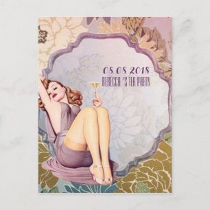 retro Vrijgezellenfeest Tea Party Bewaar de datum Aankondigingskaart