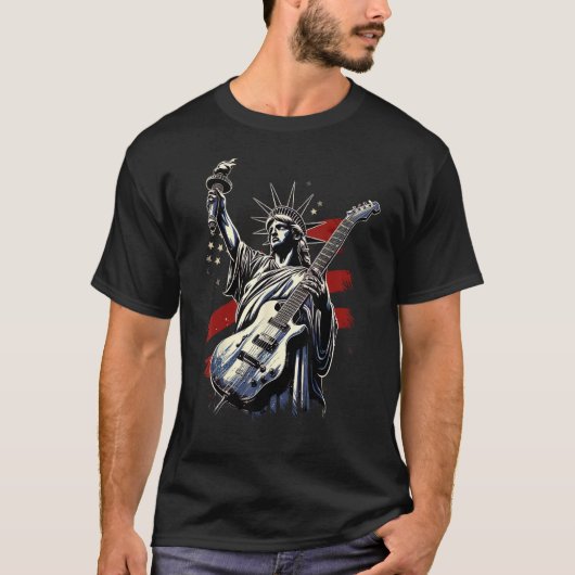 Retro Vrijheidsbeeld Spelen Elektrische Gitaar 4T T-shirt (Voorkant)