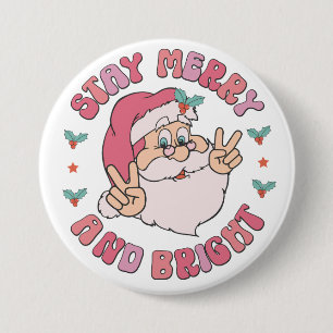 Retro vrolijk & blijde Kerstman Ronde Button 7,6 Cm
