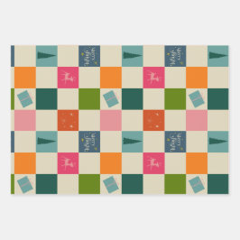 Retro vrolijk en fel kerstcadeaupapier inpakpapier vel
