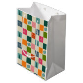 Retro vrolijk en fel kerstcadeaupapier medium cadeauzakje (Voorkant Gekanteld)