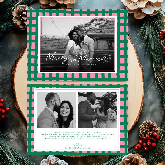 Retro Vrolijk en getrouwd Pas getrouwd Plaid Chris Feestdagenkaart