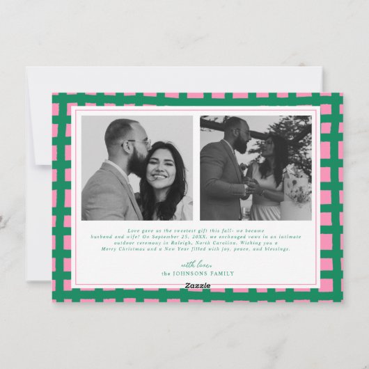 Retro Vrolijk en getrouwd Pas getrouwd Plaid Chris Feestdagenkaart (Achterkant)