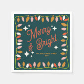 Retro vrolijk en helder kerstlicht groen servet (Voorkant)