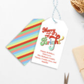 Retro vrolijk en helder kerstpakket cadeaulabel