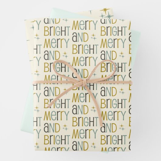 Retro Vrolijk en helder Midcentury Modern Kerstmis Inpakpapier Vel (In situ)