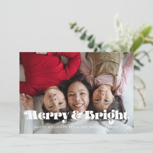  retro vrolijk en heldere kerstfoto feestdagenkaart (Staand voorkant)