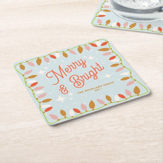 Retro vrolijk en heldere kerstverlichting kartonnen onderzetters (Schuin)