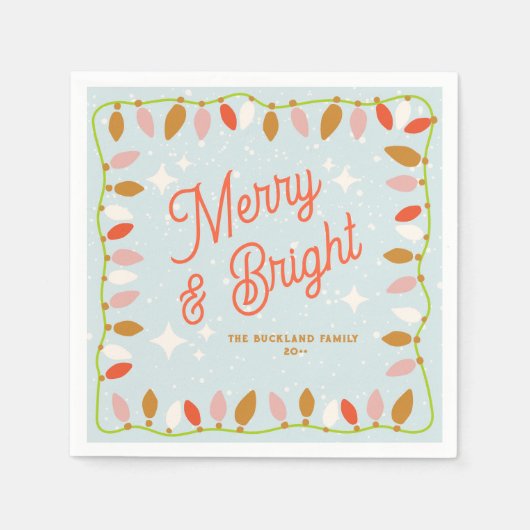 Retro vrolijk en heldere kerstverlichting servet (Voorkant)