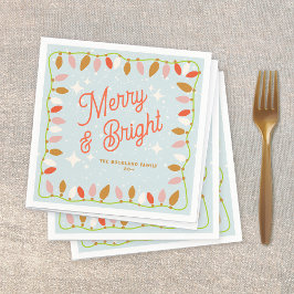 Retro vrolijk en heldere kerstverlichting servet