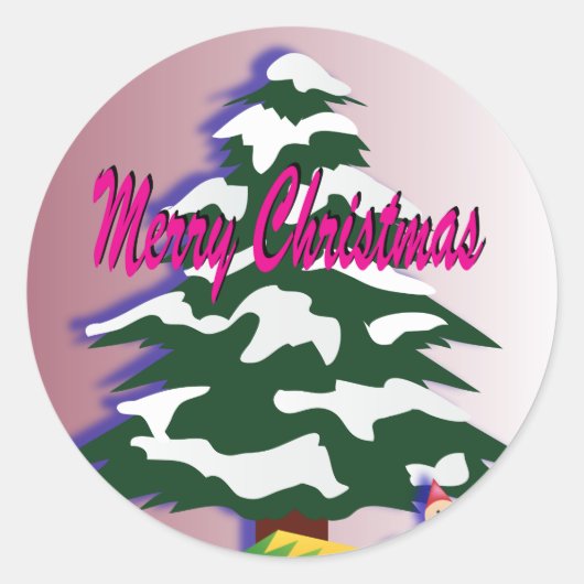 Retro Vrolijk Kerstboom Feestelijk Seizoen Ronde Sticker (Voorkant)