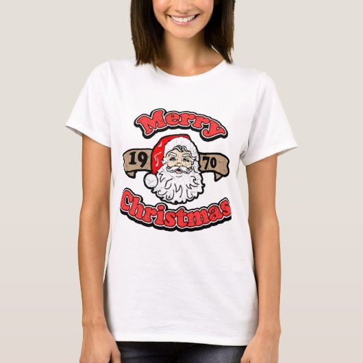 Retro Vrolijk Kerstfeest 1970 Santa T-shirt (Voorkant)