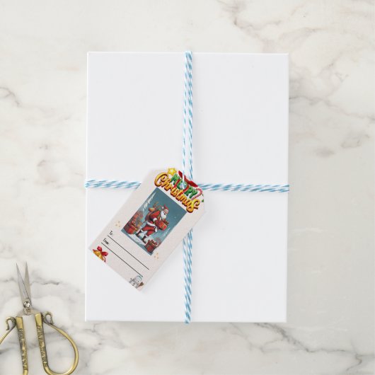 RETRO VROLIJK KERSTFEEST CADEAULABEL (Met Touw)