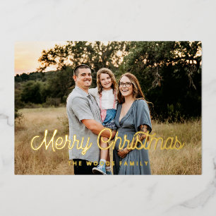 Retro  Vrolijk Kerstfeest Familie Foto Goud Folie Feestdagenkaart