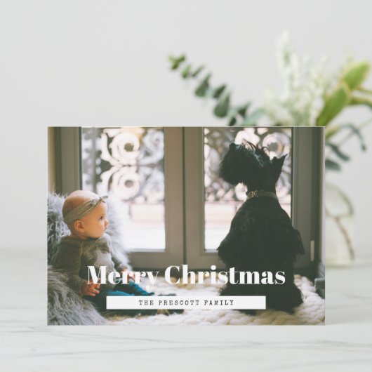 Retro Vrolijk Kerstfeest Familiefoto Feestdagenkaart (Staand voorkant)