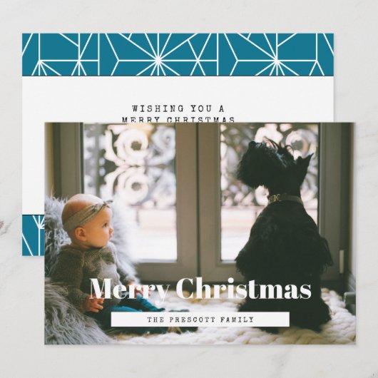 Retro Vrolijk Kerstfeest Familiefoto Feestdagenkaart (Voorkant / Achterkant)