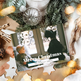 Retro Vrolijk Kerstfeest Familiefoto Feestdagenkaart