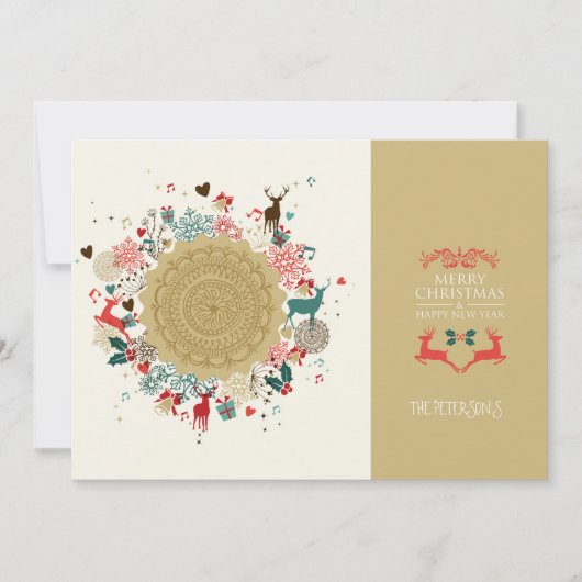 Retro Vrolijk Kerstfeest Gelukkig Nieuwjaar Feestdagenkaart (Voorkant)