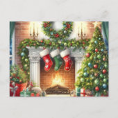 Retro Vrolijk Kerstfeest Gezellig Vakantiehuis Bri Feestdagenkaart (Voorkant)