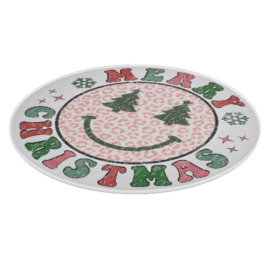 Retro Vrolijk Kerstfeest Glimlach gezicht Snijplank (Hoek)