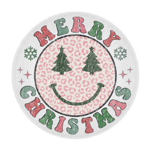 Retro Vrolijk Kerstfeest Glimlach gezicht Snijplank (Voorkant)