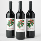 Retro Vrolijk Kerstfeest Holly Bow Naam Wijn Etiket (Flessen)