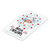 Retro Vrolijk Kerstfeest Holly Red Berries Foto Magneet (Linkerzijde)