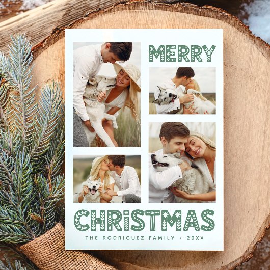 Retro Vrolijk Kerstfeest Modern Feestdagenkaart