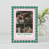 Retro Vrolijk Kerstfeest Plaid familie Foto Vakant Feestdagenkaart (Staand voorkant)
