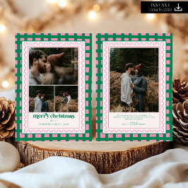 Retro Vrolijk Kerstfeest Plaid familie Foto Vakant Feestdagenkaart