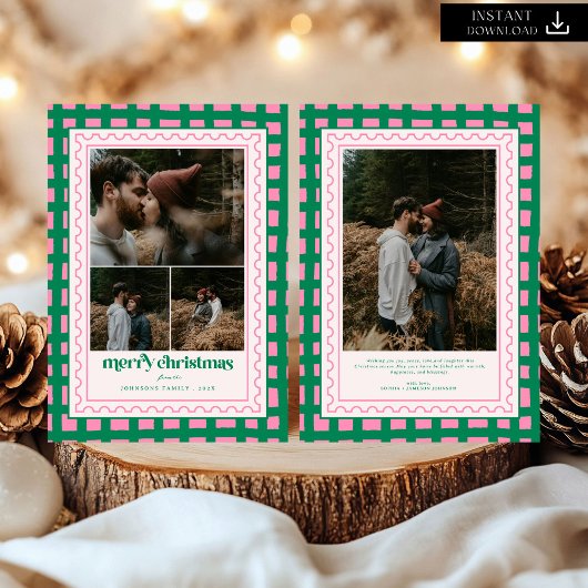 Retro Vrolijk Kerstfeest Plaid familie Foto Vakant Feestdagenkaart