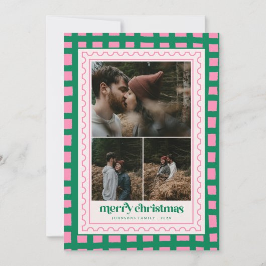 Retro Vrolijk Kerstfeest Plaid familie Foto Vakant Feestdagenkaart (Voorkant)