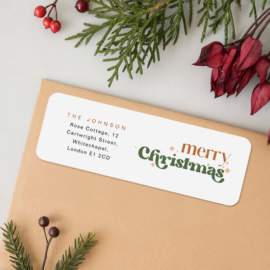 Retro vrolijk kerstfeest retouradres etiket