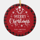 Retro Vrolijk Kerstfeest Rood en Wit Custom Keramisch Ornament (Voorkant)