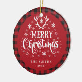 Retro Vrolijk Kerstfeest Rood en Wit Custom Keramisch Ornament (Links)