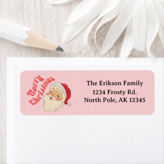Retro Vrolijk Kerstfeest Santa Adresetiketten Etiket (Insitu)