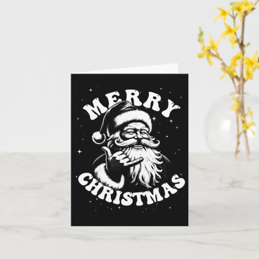 Retro Vrolijk Kerstfeest Santa Shaka Hawaiian Surf Kaart (Gele Bloem)